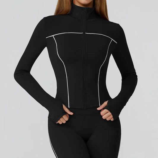 جاكيت رياضي نسائي لليوجا والجيم أكمام طويلة، مناسب للجري والتمارين الرياضية