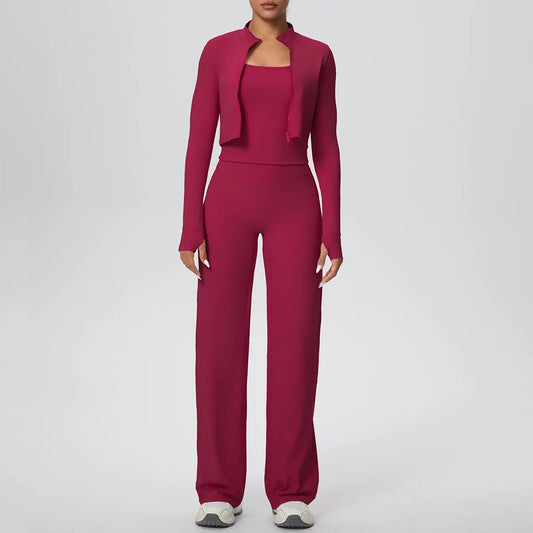 طقم نسائي رياضي 3 قطع – مناسب لليوغا والتمارين