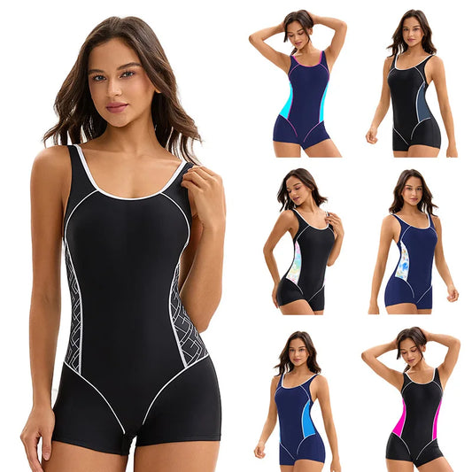 بدلة سباحة نسائية قطعة وحدة، ستايل بويليج تتحكم بالخصر ومريحة للسباحة والرياضة