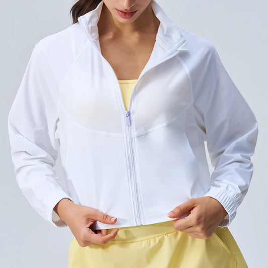 جاكيت رياضي نسائي Cropped بسحاب كامل وتصميم عصري، مثالي للجيم، اليوجا، الجري والتمارين اليومية