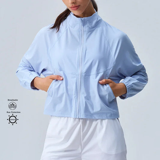 جاكيت رياضي نسائي Cropped بسحاب كامل وتصميم عصري، مثالي للجيم، اليوجا، الجري والتمارين اليومية