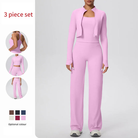 طقم نسائي رياضي 3 قطع – مناسب لليوغا والتمارين