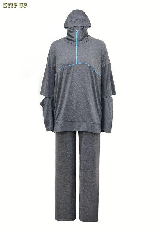 طقم رياضي نسائي عملي ومرن، مثالي للجري واللياقة اليومية بالتصميم الرياضي ولون موحد