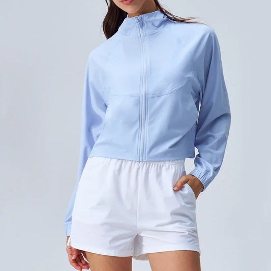 جاكيت رياضي نسائي Cropped بسحاب كامل وتصميم عصري، مثالي للجيم، اليوجا، الجري والتمارين اليومية