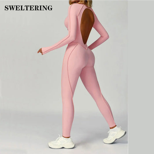 Women Tracksuit Yoga Clothes Suit Workout Sports Set Bodysuits Gym Set Women Training Siamese Fitness Jumpsuit Female Sportswear