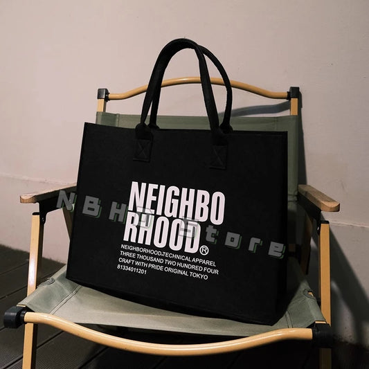 Neighborhood NBHD Black Felt Tote Bag Large Hand Carry Crossbody Bag Gift Bag Souvenir Gift