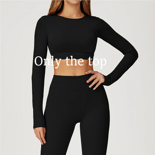 Yoga Long Sleeve Solid Sports Crop Tops Gym Fitness Running Shirts Women Sexy Exposed Navel Quick Dry Workout Sports T-Shirts