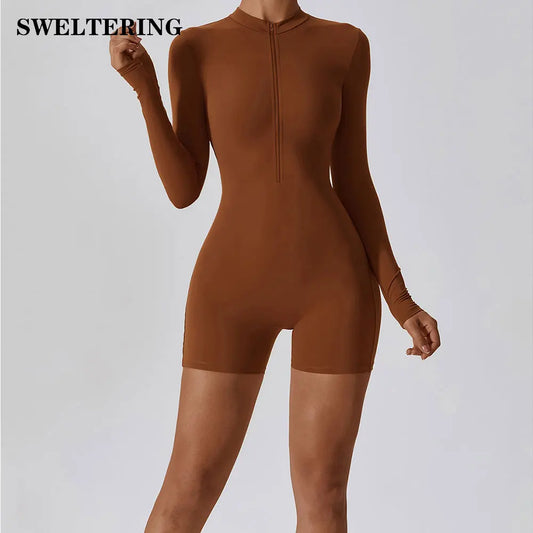 Zipper Long Sleeve Boilersuit Women's Workout Tracksuit Sportswear Yoga Set Dance Fitness Bodysuit Sexy Gym Clothes Yoga Suit