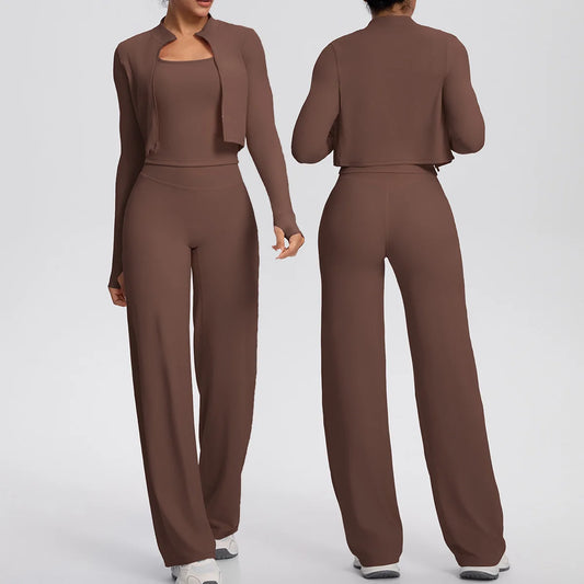 طقم نسائي رياضي 3 قطع – مناسب لليوغا والتمارين