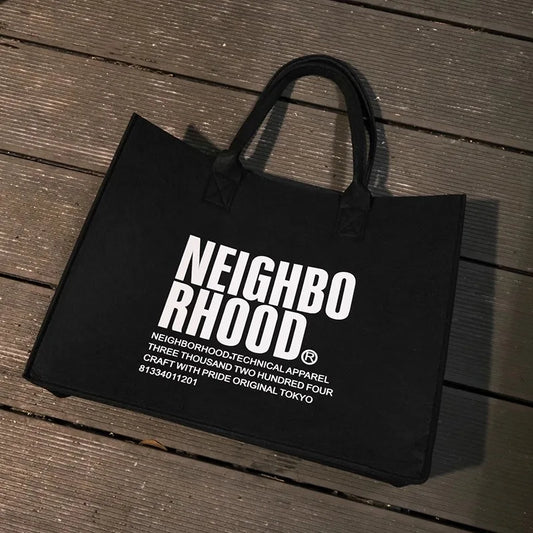 Neighborhood NBHD Black Felt Tote Bag Large Hand Carry Crossbody Bag Gift Bag Souvenir Gift