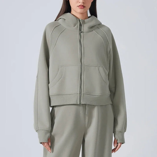 מעיל חורף לנשים של VITALINOVO עם רוכסן מלא, חם ונוח, עם חורים לאגודל, אידיאלי לספורט ולטיולים יומיומיים.