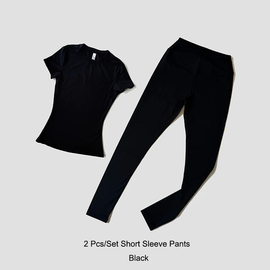 طقم يوغا نسائي تيشيرت قصيرليجنز رياضي